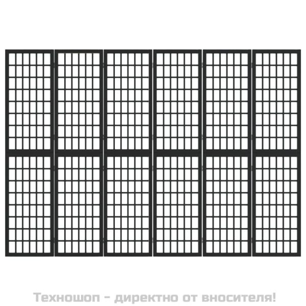 Параван за стая, 6 панела, японски стил, 240x170 cм, черен