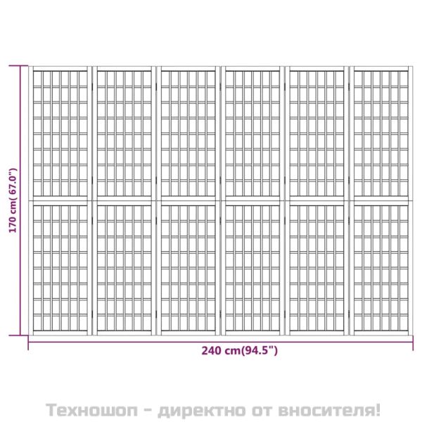 Параван за стая, 6 панела, японски стил, 240x170 cм, черен