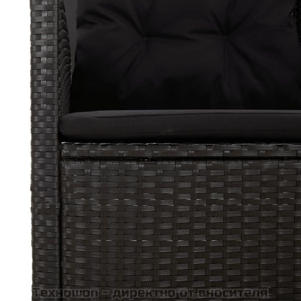 Градински лаундж комплект с възглавници 3 части черен полиратан