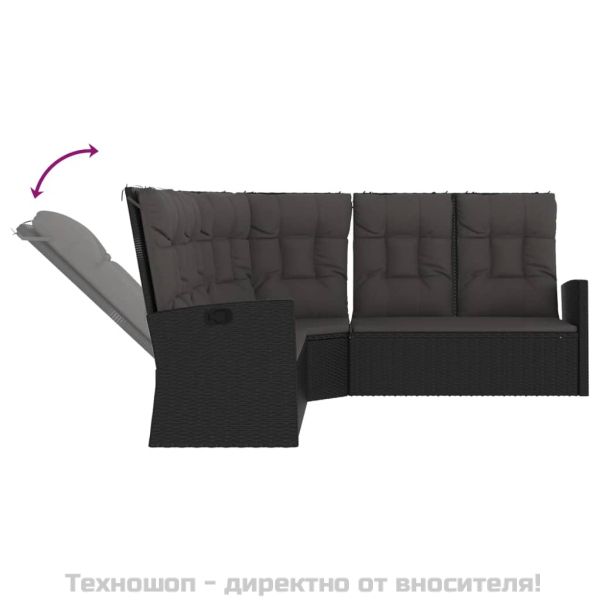 Градински лаундж комплект с възглавници 2 части черен полиратан