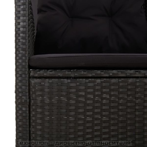 Градински лаундж комплект с възглавници 2 части черен полиратан