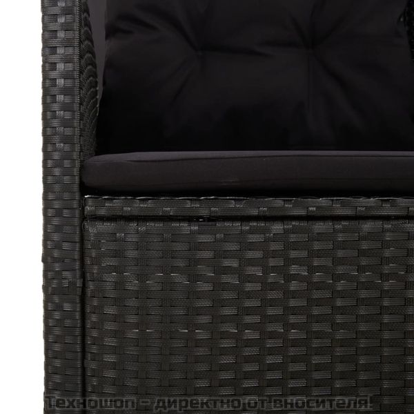 Наклоняем ъглов диван с възглавници, черен полиратан