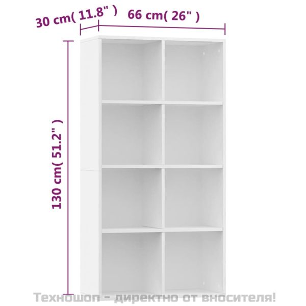 Библиотека/бюфет, бяла, 66x30x130 см, инженерно дърво