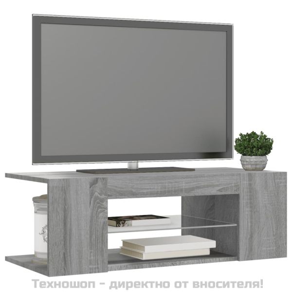 ТВ шкаф с LED осветление, сив сонома, 90x39x30 см
