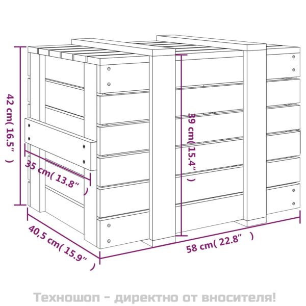 Кутия за съхранение, 58x40,5x42 см, борово дърво масив