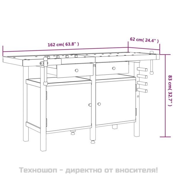 Работна маса с чекмеджета и менгемета 162x62x83 см акация масив