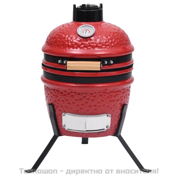 2-в-1 Камадо барбекю грил опушвач, керамично, 56 см, червено