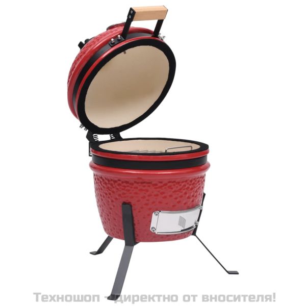 2-в-1 Камадо барбекю грил опушвач, керамично, 56 см, червено