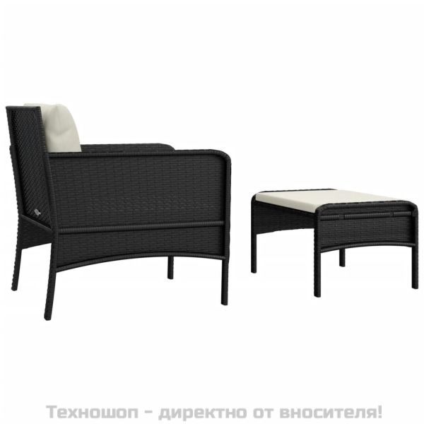 Градински лаундж комплект с възглавници 2 части черен полиратан