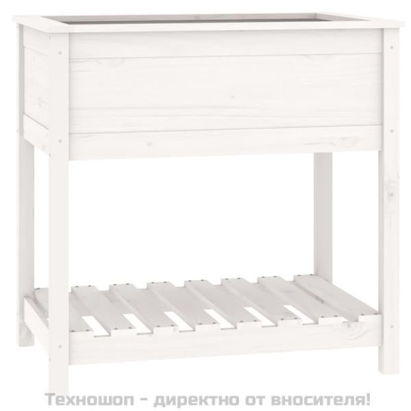 Плантер с рафт, бяла, 82,5x54x81 см, борово дърво масив