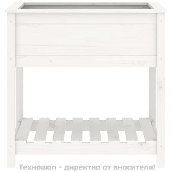 Плантер с рафт, бяла, 82,5x54x81 см, борово дърво масив