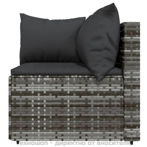 Градински лаундж комплект с възглавници 4 части сив полиратан