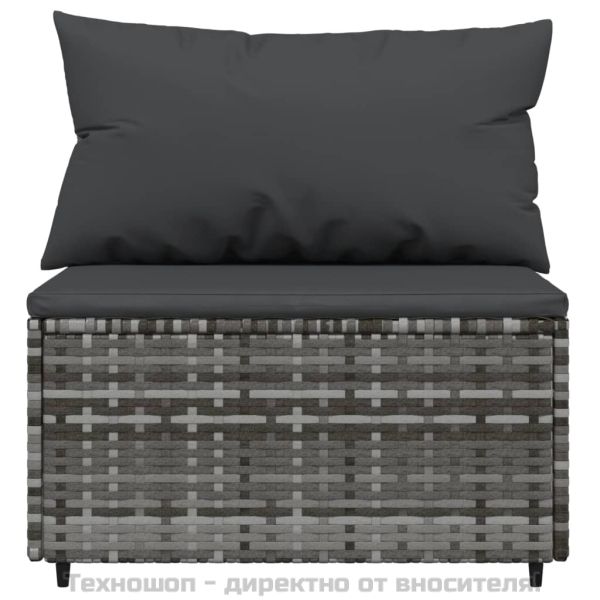 Градински лаундж комплект с възглавници 4 части сив полиратан