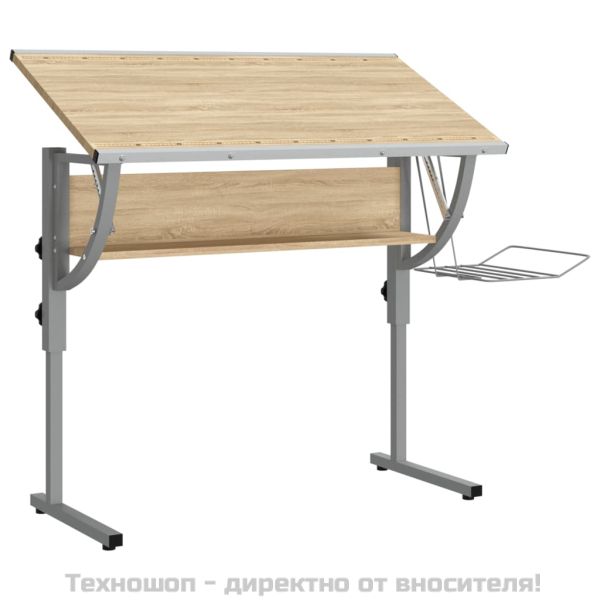 Бюро дъб сонома и сиво 110x53x(58-87)см инженерно дърво/стомана