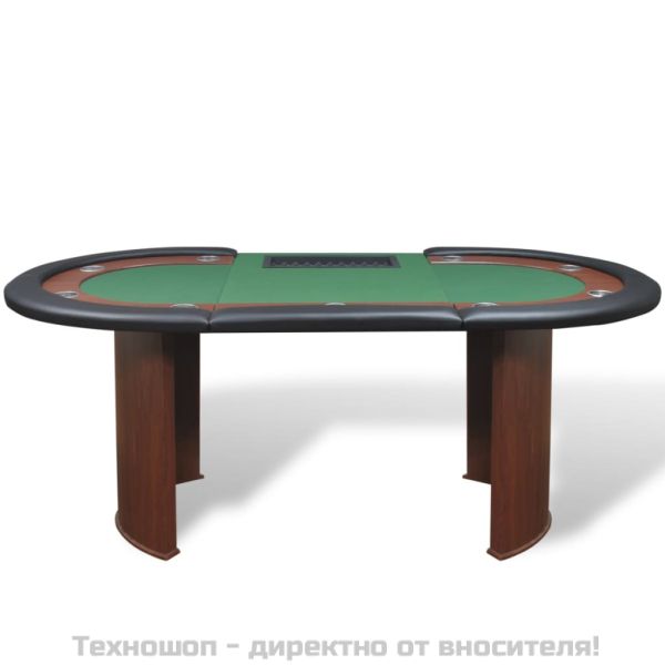 Покер маса за 10 играчи с дилър зона и табла за чипове, зелена