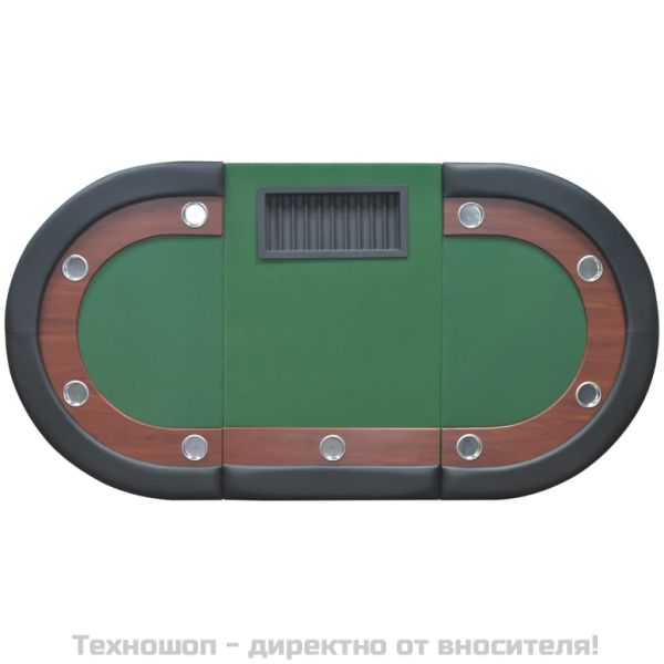 Покер маса за 10 играчи с дилър зона и табла за чипове, зелена