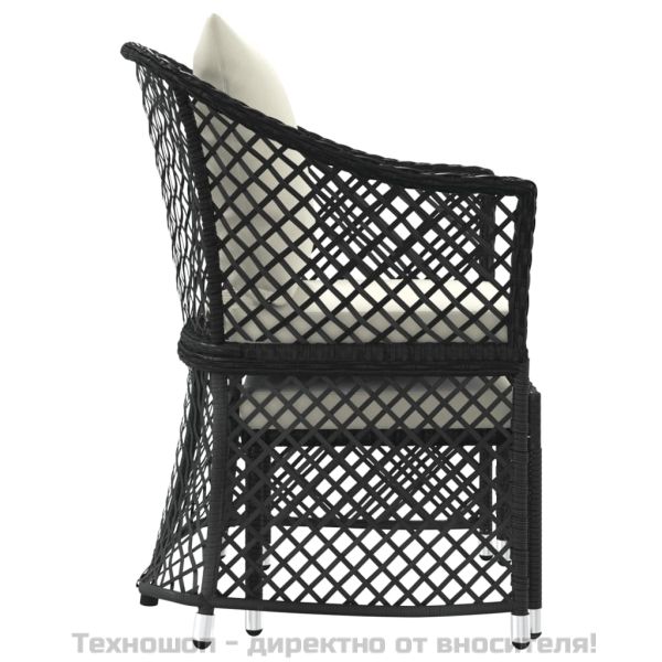 Градински лаундж комплект с възглавници 2 части черен полиратан