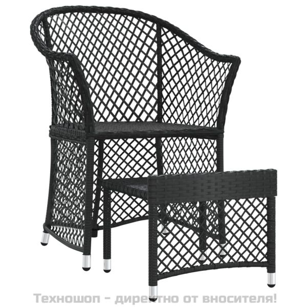 Градински лаундж комплект с възглавници 2 части черен полиратан