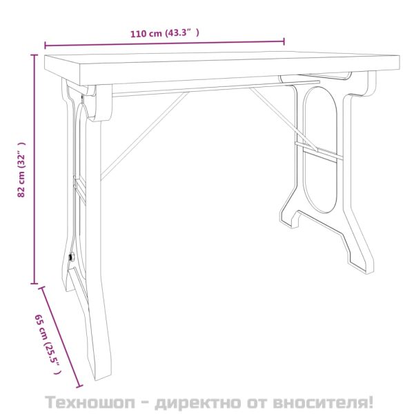 Трапезна маса, 110x65x82 см, масивна дървесина ела и желязо