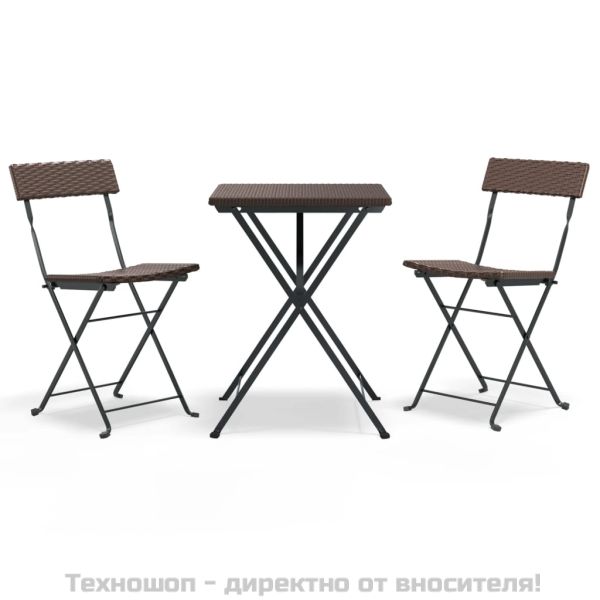 Сгъваем бистро комплект от 3 части, кафяв, полиратан