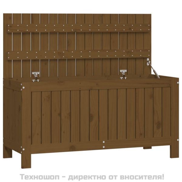Кутия за съхранение, меденокафява, 108x42,5x54 см, бор масив