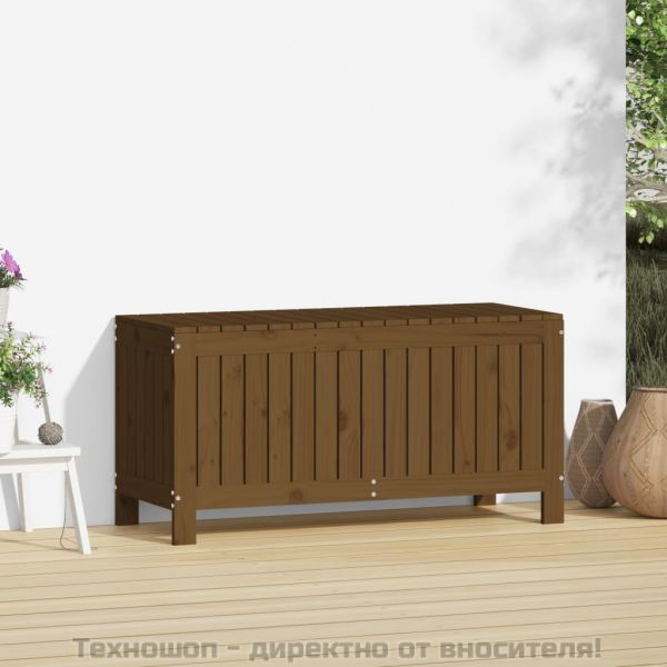 Кутия за съхранение, меденокафява, 108x42,5x54 см, бор масив