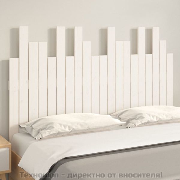 Стенна табла за спалня, бяла, 127,5x3x80 см, борово дърво масив