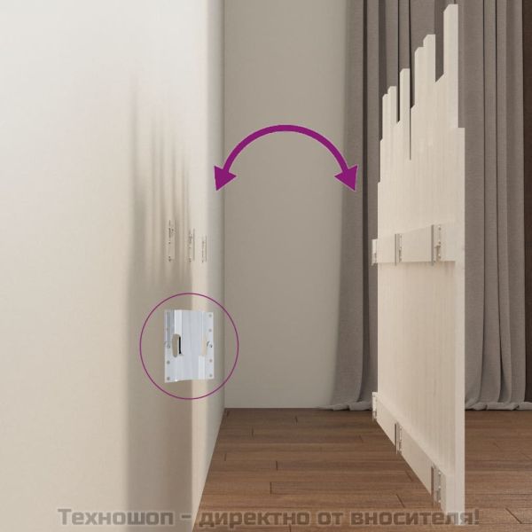 Стенна табла за спалня, бяла, 127,5x3x80 см, борово дърво масив