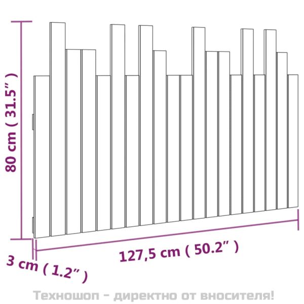 Стенна табла за спалня, бяла, 127,5x3x80 см, борово дърво масив