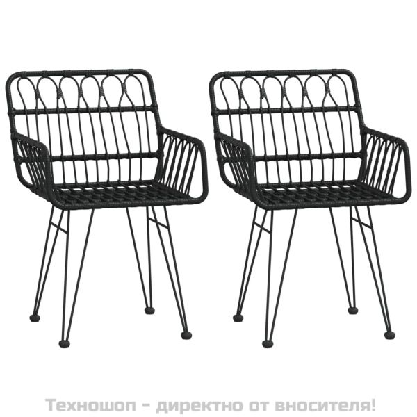 Градински трапезен комплект, 3 части, черен, полиратан