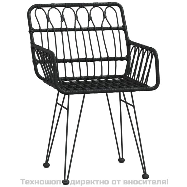 Градински трапезен комплект, 3 части, черен, полиратан