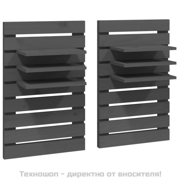 Нощни рафтове за стена, 2 бр, сиви, борово дърво масив