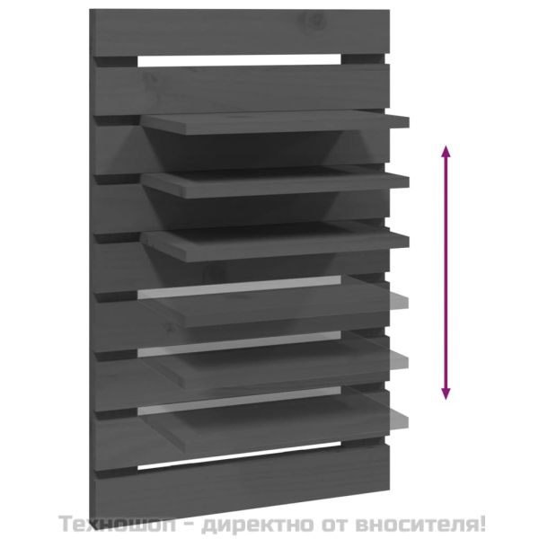 Нощни рафтове за стена, 2 бр, сиви, борово дърво масив