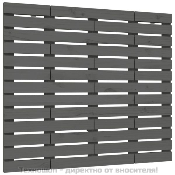 Стенна табла за спалня, сива, 96x3x91,5 см, борово дърво масив