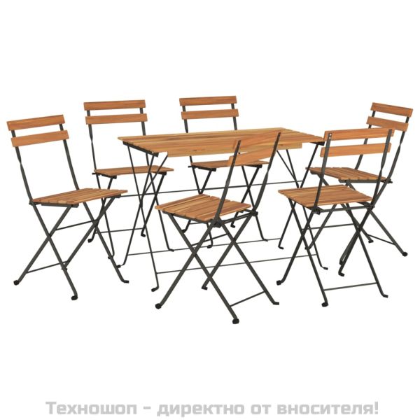 Сгъваем бистро комплект от 7 части, акация масив и стомана