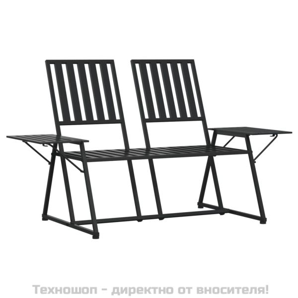 2-местна градинска пейка, 165 см, черна, стомана