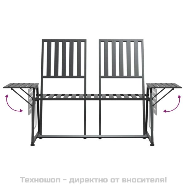 2-местна градинска пейка, 165 см, черна, стомана