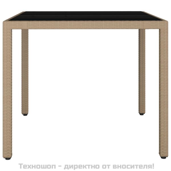 Градинска маса със стъклен плот бежов полиратан закалено стъкло