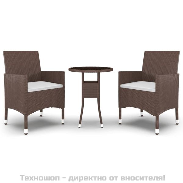 Градински трапезен комплект, 3 части, полиратан, кафяв