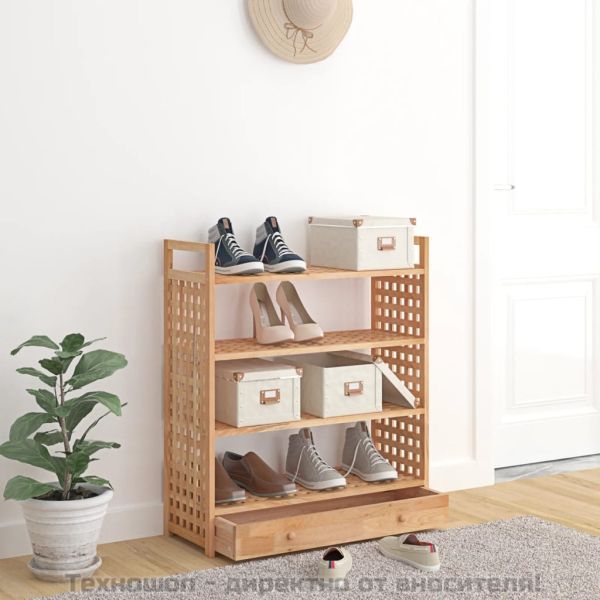 Поставка за обувки с чекмедже 70x27x81 см орехово дърво масив