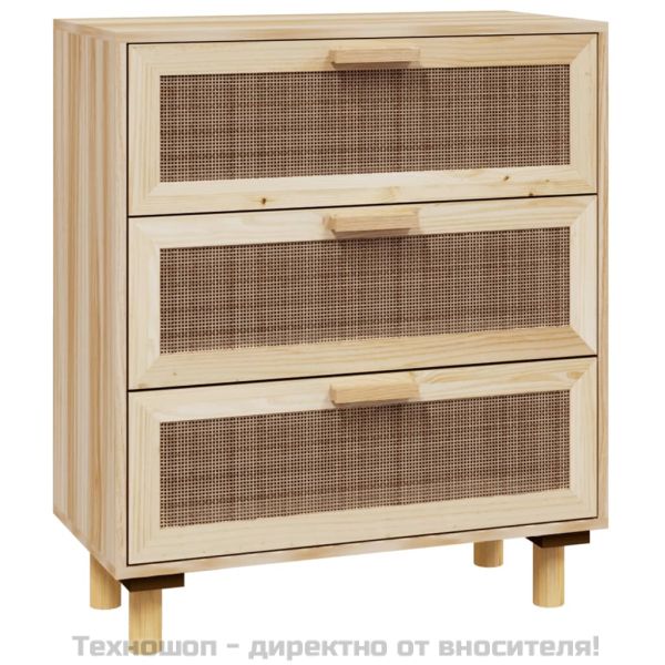 Сайдборд, кафяв, 60x30x70 см, бор масив и естествен ратан