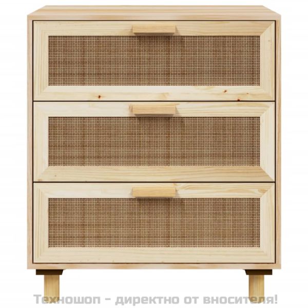 Сайдборд, кафяв, 60x30x70 см, бор масив и естествен ратан