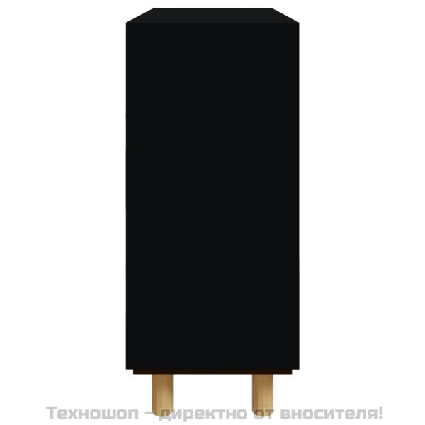 Сайдборд, черен, 60x30x70 см, бор масив и естествен ратан