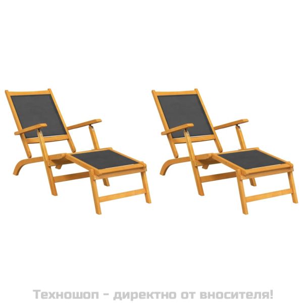 Външни шезлонги 2 бр акациево дърво масив и текстил