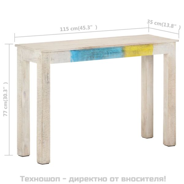 Конзолна маса, бяла, 115x35x77 cм, грубо мангово дърво