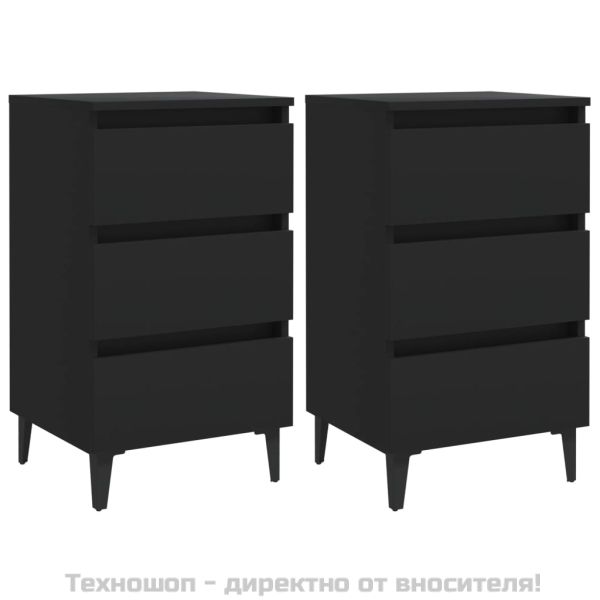 Нощни шкафчета с метални крака, 2 бр, черни, 40x35x69 см