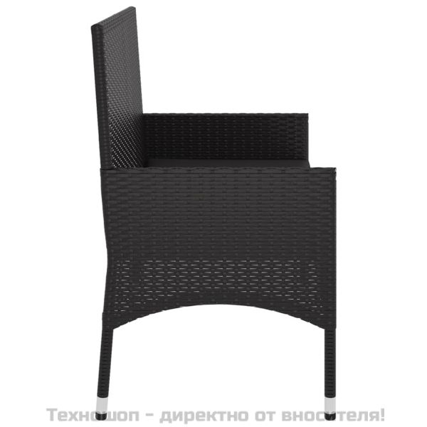 2-местна градинска пейка с възглавници, черна, полиратан