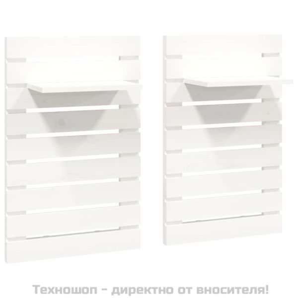 Нощни рафтове за стена, 2 бр, бели, борово дърво масив