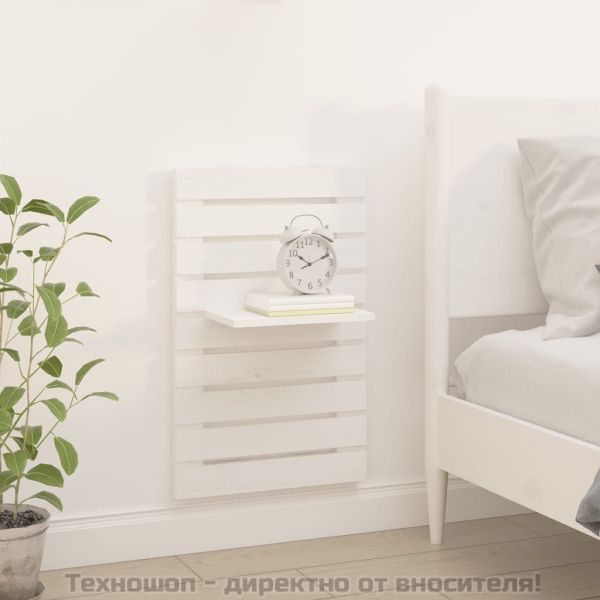 Нощни рафтове за стена, 2 бр, бели, борово дърво масив