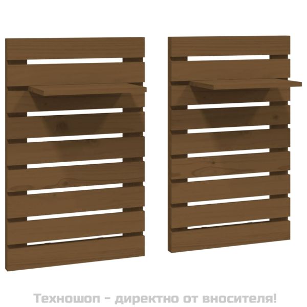 Нощни рафтове за стена, 2 бр, меденокафяви, борово дърво масив